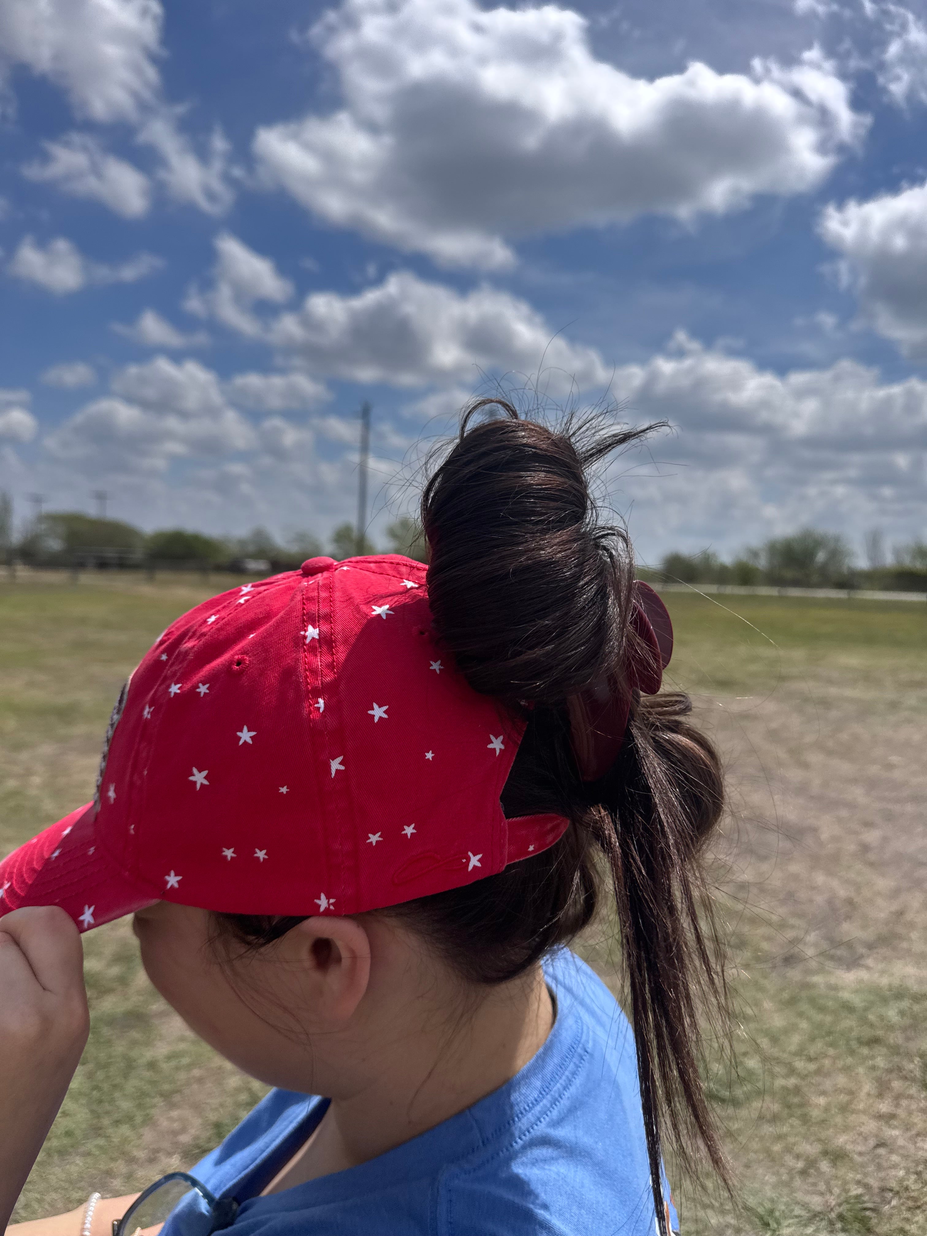Sequined american flag hat with ponytail opening