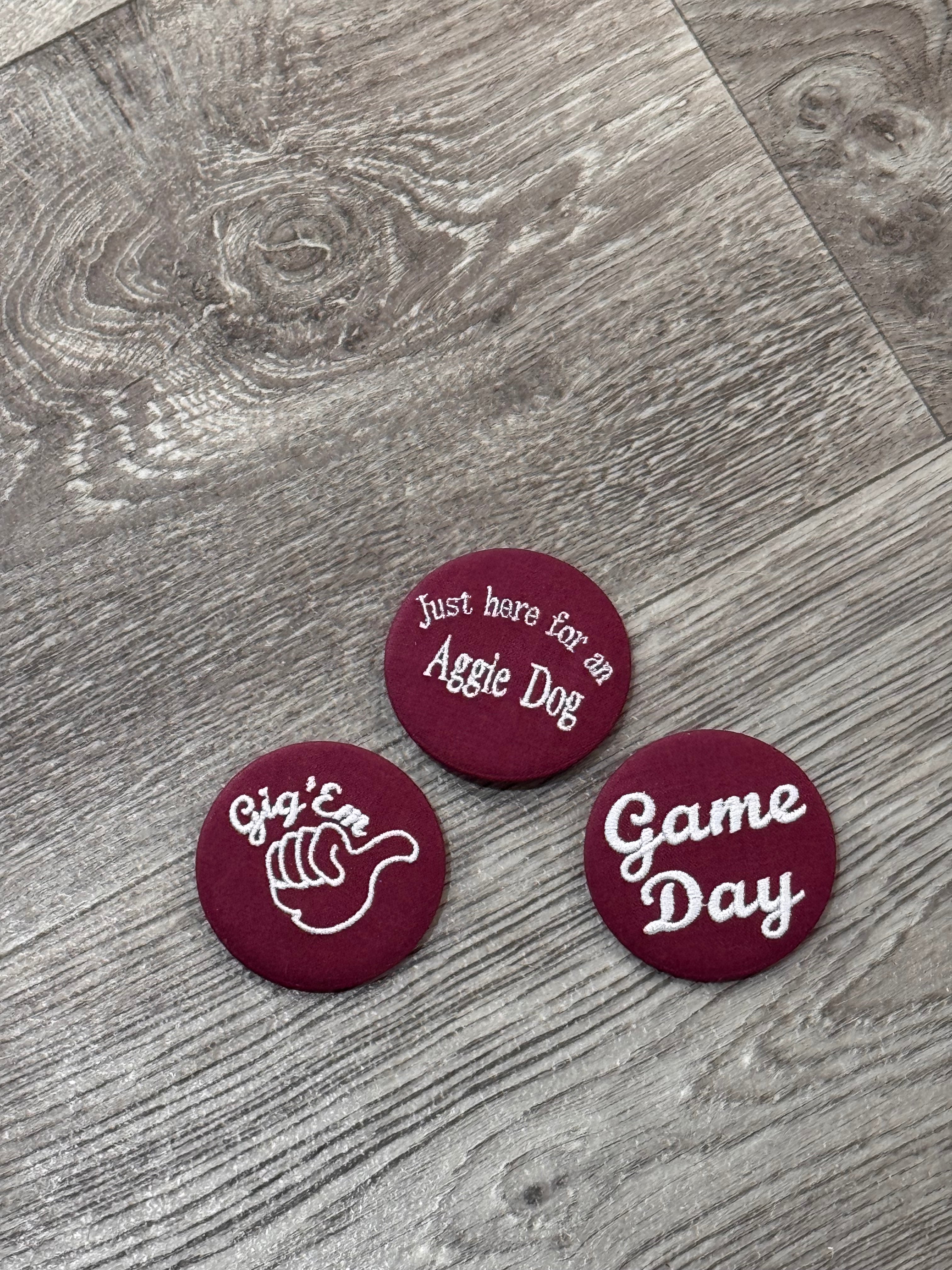 Embroidered Game Day Pin back Aggie buttons