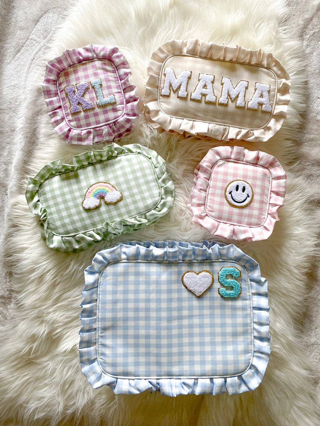 Gingham Ruffle Pouch Small Makeup Bag Cosmetic Bag