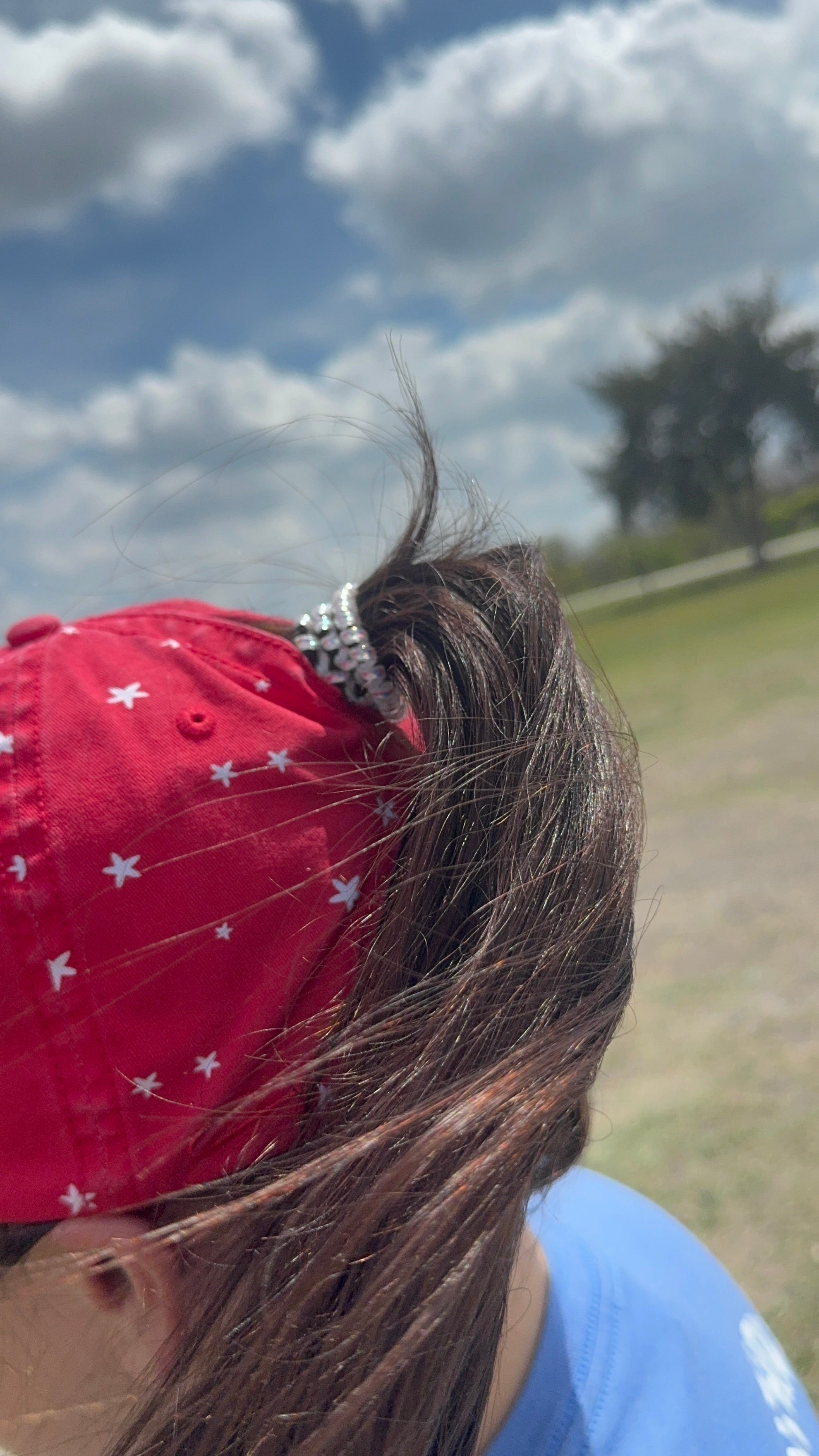 Sequined american flag hat with ponytail opening