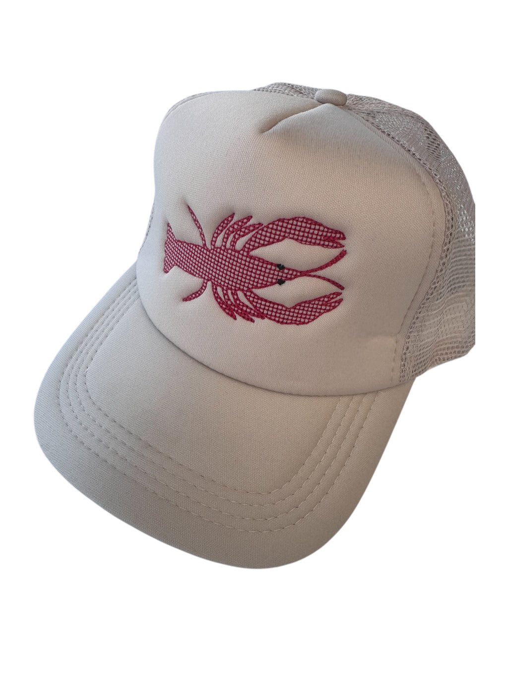 Crawfish hat with embroidered crawfish and removable hat chain
