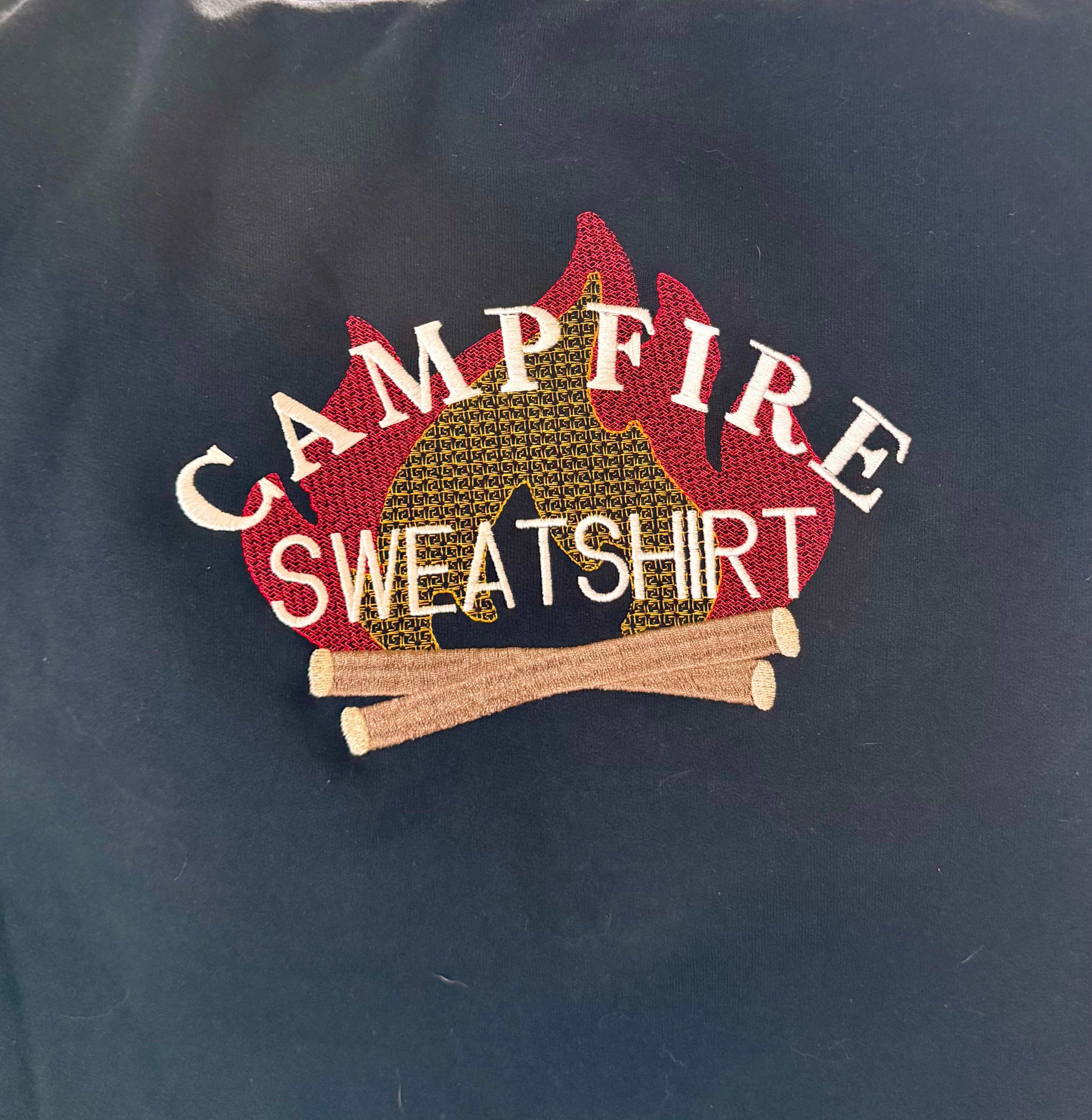 Embroidered Sweatshirt with Campfire theme embroidered design