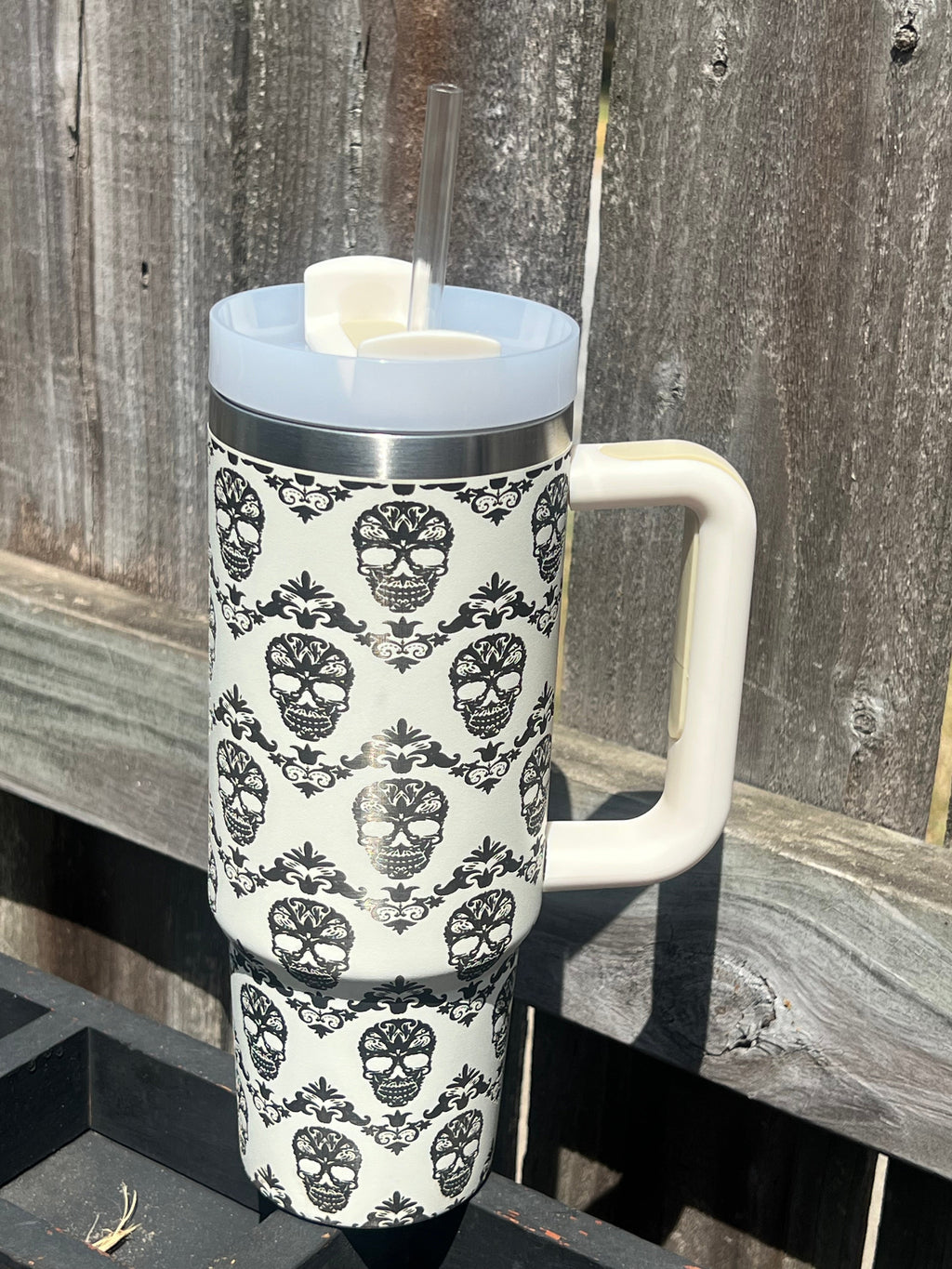 Sugar skull Engraved tumbler, day of the dead  tumbler, 40 oz, 30 oz, Insulated cup with handle