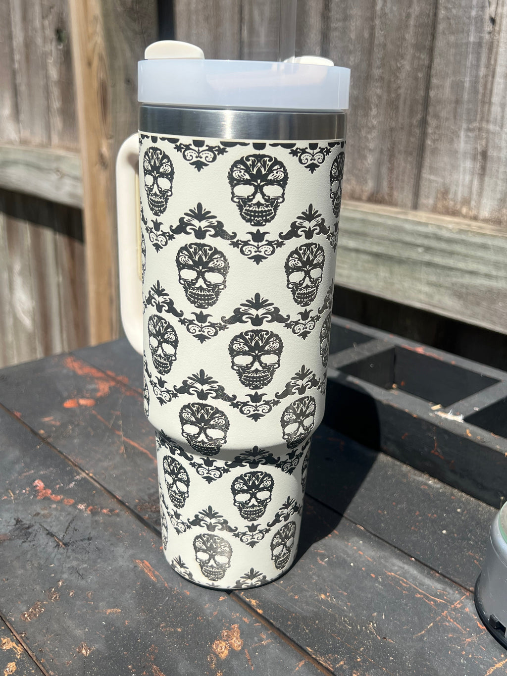 Sugar skull Engraved tumbler, day of the dead  tumbler, 40 oz, 30 oz, Insulated cup with handle