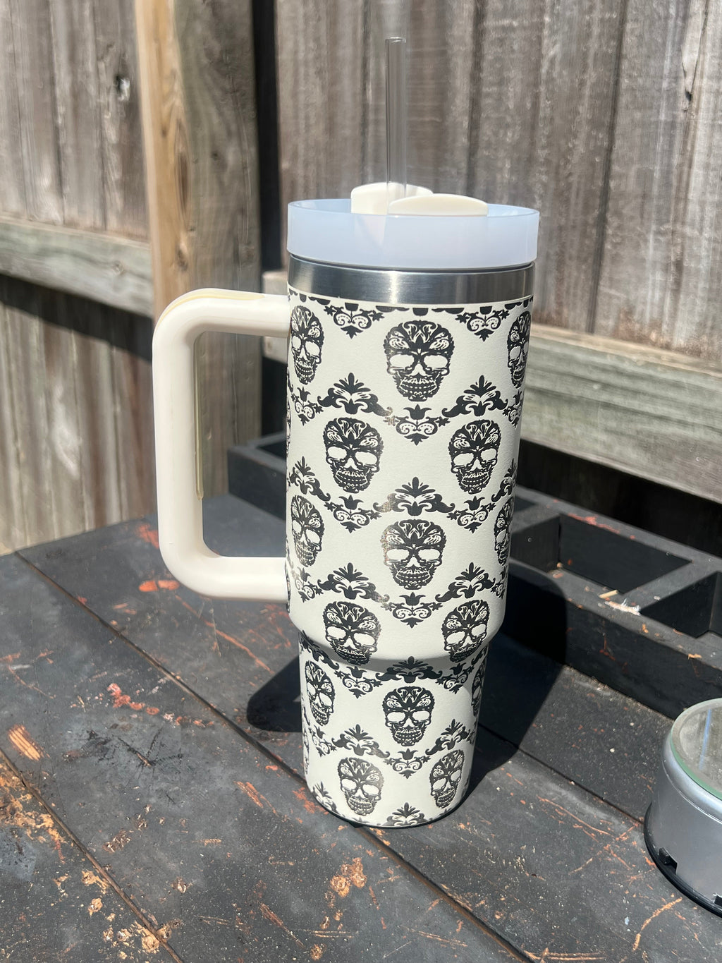 Sugar skull Engraved tumbler, day of the dead  tumbler, 40 oz, 30 oz, Insulated cup with handle