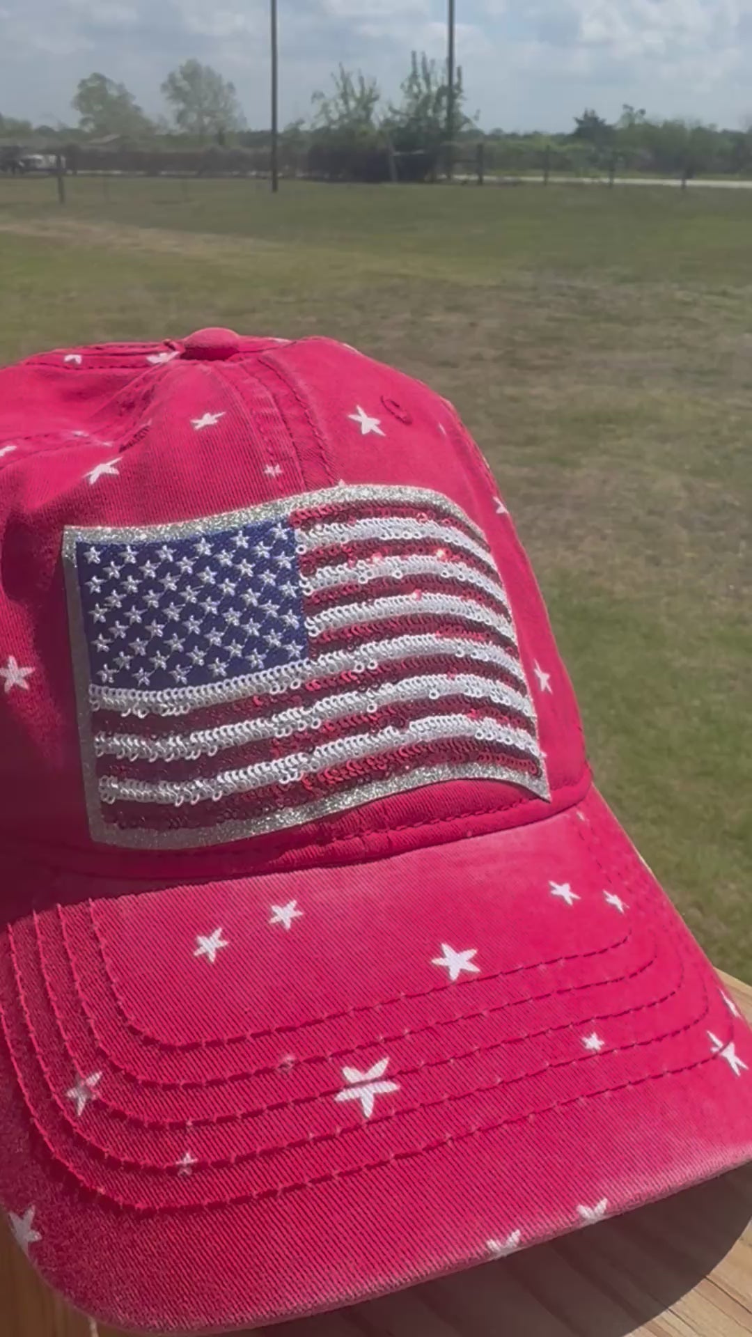 Sequined american flag hat with ponytail opening