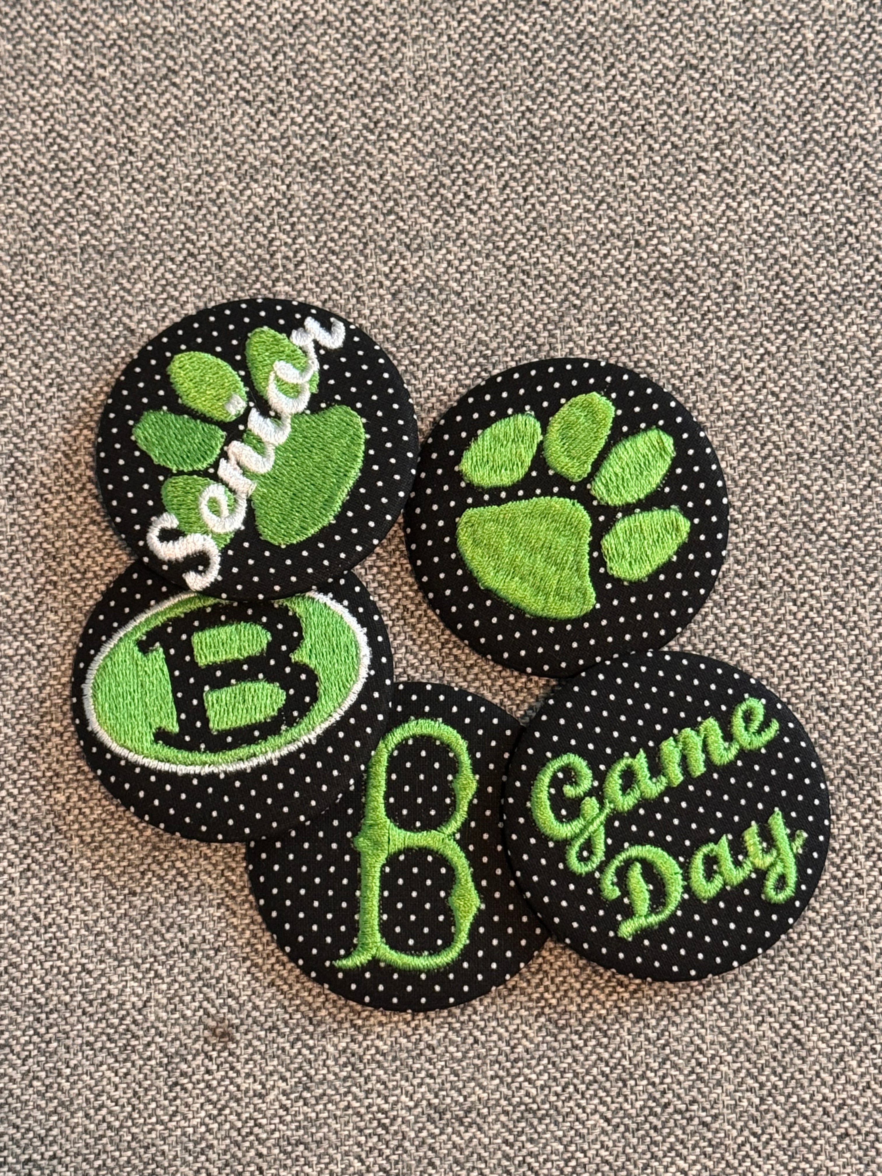 Embroidered B Game Day Pinback Homecoming Button