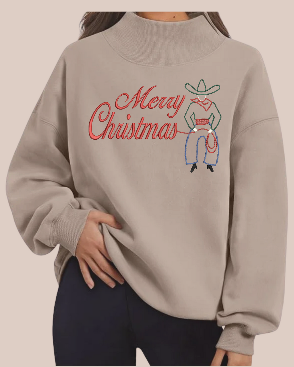 Merry Christmas Cowboy Mock Neck