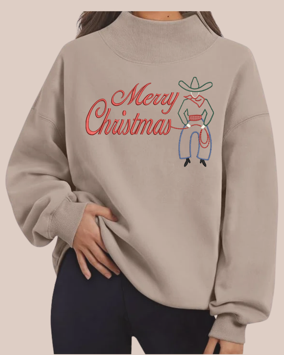 Merry Christmas Cowboy Mock Neck
