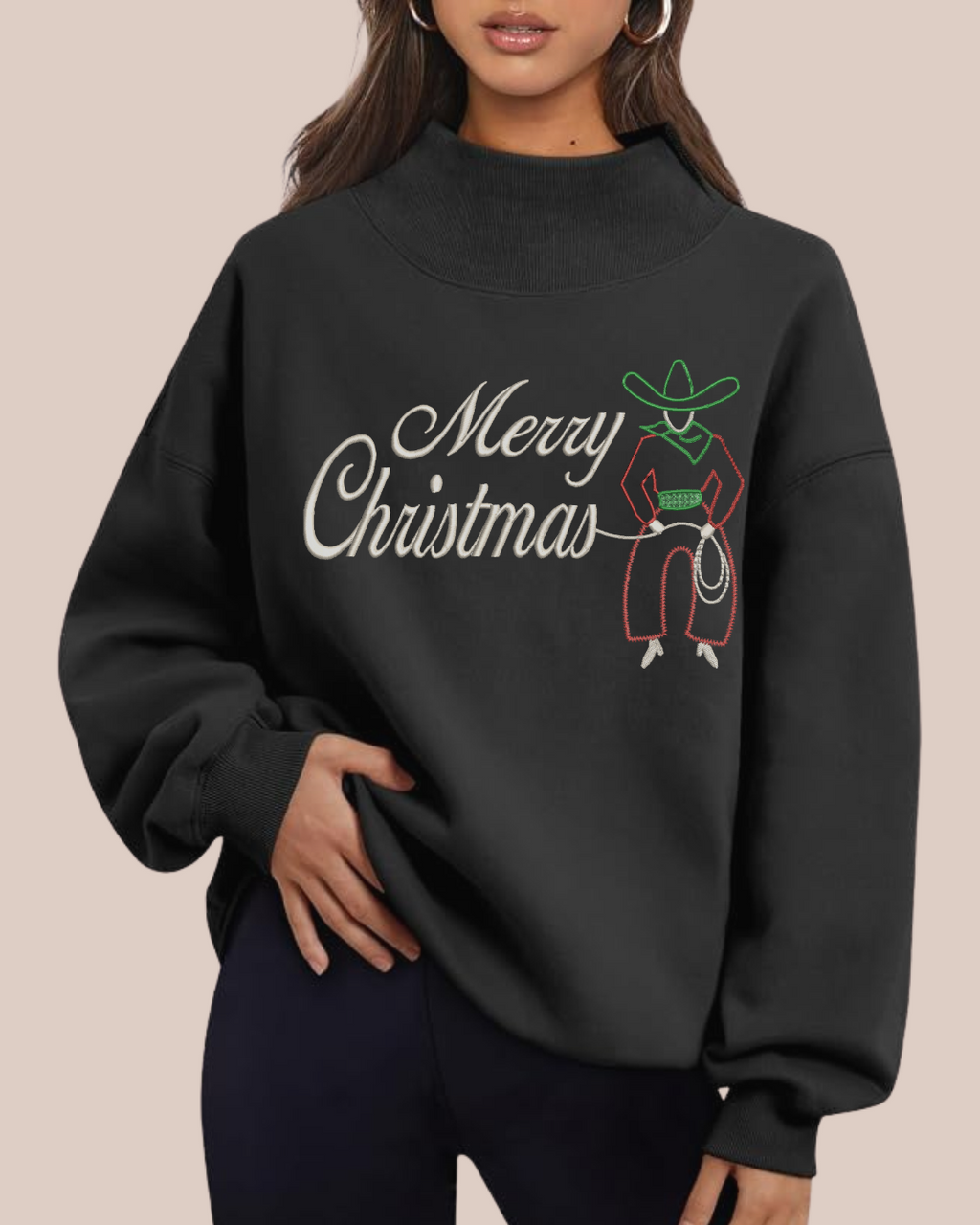 Merry Christmas Cowboy Mock Neck