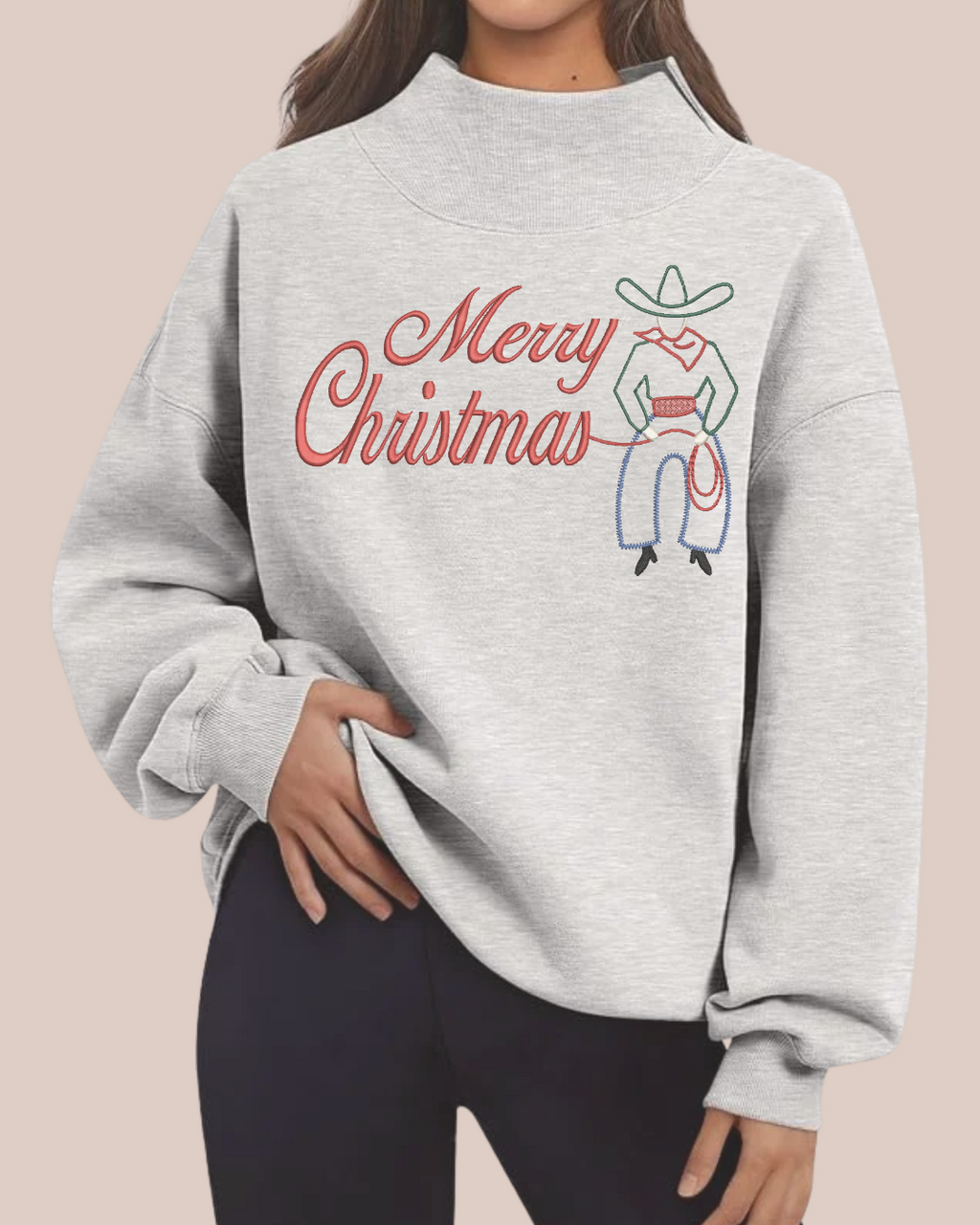 Merry Christmas Cowboy Mock Neck